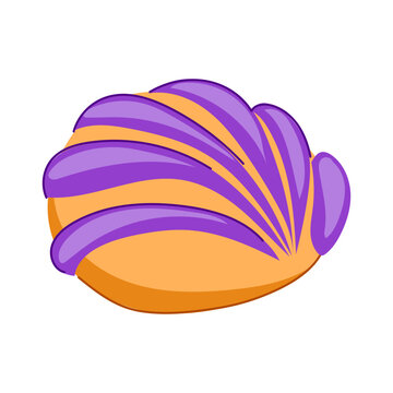 Mexican concha sweet bread icon showing a rounded shell shaped pastry with vibrant purple and orange stripes on a white background, representing traditional pan dulce