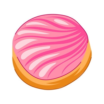 Mexican concha bread illustration featuring a round shape and a light pink sugary topping with a distinctive seashell pattern, representing traditional latin american pastry and baked goods