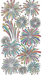 Celebration Fireworks Pattern with Multicolor Radial Bursts for Festive Design.
