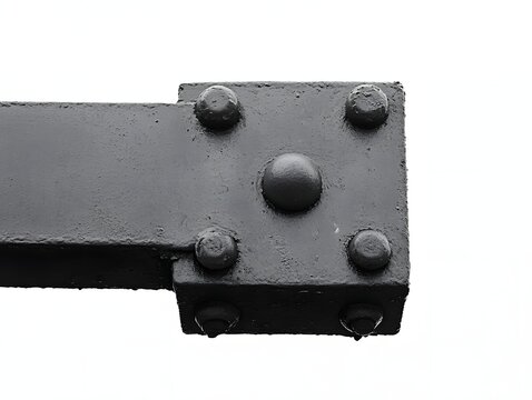 Metal bracket with bolts on white background.