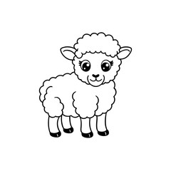Obraz premium A simple black and white line drawing of a cute baby sheep standing on four legs.