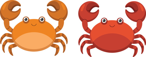 Cute cartoon crab illustration, smiling orange and red crabs, sea animal characters, flat vector design, isolated on white background graphic © Sarjina's World