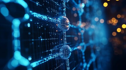 Abstract digital network with interconnected spheres and glowing details futuristic