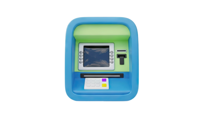 3D Rendered ATM Machine Icon - Blue and Green