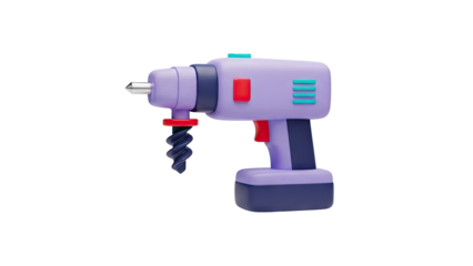 3D Rendered Purple Drill with Drill Bit on White Background