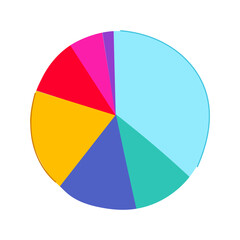 Fototapeta premium Colorful 3d pie chart graphic representing financial data analysis and market share statistics, visualizing business information and growth on a clean white background