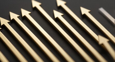 Golden arrows point forward, symbolizing direction, progress and unity in a sleek, modern design.