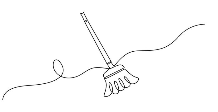 Animated self drawing of  Continuous one line drawing of mop and bucket. Cleaning concept. Simple vector illustration, Single line draw design vector graphic illustration. Cleaning tools one line 