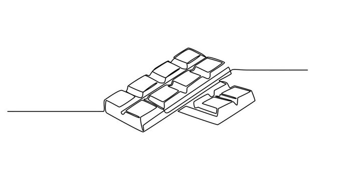 Animated self drawing of  continuous one line drawing Cubes of milk chocolate barcontinuous one line drawing Cubes of milk chocolate bar.continuous one line art drawing of outline vector