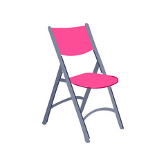 Pink and grey folding chair providing temporary seating, representing concepts of portability, event setup, travel, relaxation, and simple furniture design