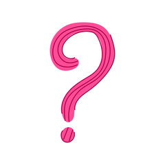 Pink question mark icon with striped texture on white background, representing asking, doubt, uncertainty, problem solving, faq, help, information and inquiry concepts for business and education