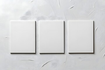 Three White Square Tiles on Gray Background.
