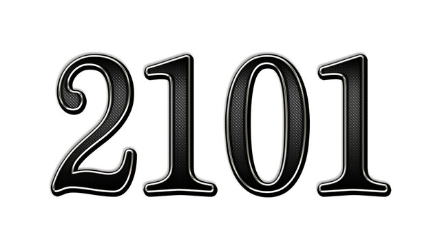 black metal 3d design of number 2101 on white background.