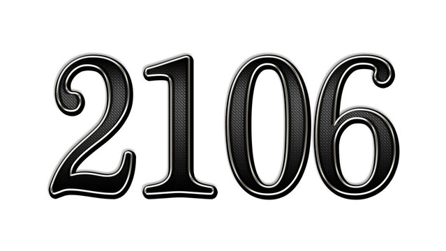 black metal 3d design of number 2106 on white background.