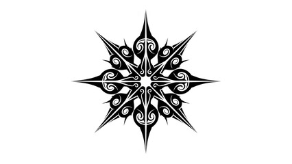 Abstract Starburst Tribal Tattoo Design - Black Ink on White Background
