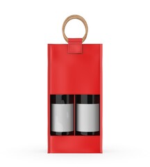 Jute Wine Bag Mockup with Wooden Handle and Transparent Window, Eco Friendly Packaging Design.