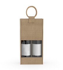 Jute Wine Bag Mockup with Wooden Handle and Transparent Window, Eco Friendly Packaging Design.