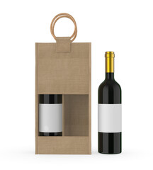 Jute Wine Bag Mockup with Wooden Handle and Transparent Window, Eco Friendly Packaging Design.