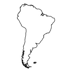 Black Outline Sketch Map of South America Country