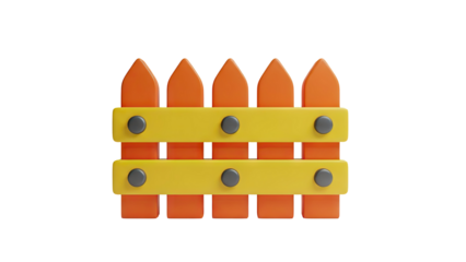 3D Rendered Orange Picket Fence with Yellow Rails