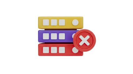 3D Data Stack with Red X Icon: Error, Delete, or Unavailable Concept