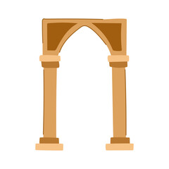 Naklejka premium Ancient architectural archway with strong columns and an elegant arch creating a passage or entrance, rendered in a simple, illustrative style on a white background