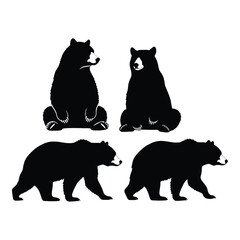 Silhouette illustrations of four black bears in various poses