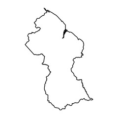 Black Outline Sketch Map of Guyana Country