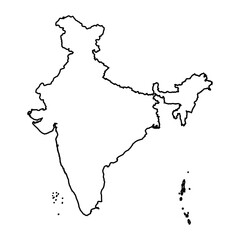 Black Outline Sketch Map of India Country