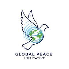 Fototapeta premium Global Peace Initiative logo with dove and world map.