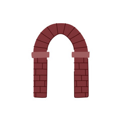 Fototapeta premium Simple flat illustration depicting a classic reddish brown brick archway, serving as an architectural element for an entrance or passage, set against a clean white background
