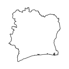 Black Outline Sketch Map of Ivory Coast Country