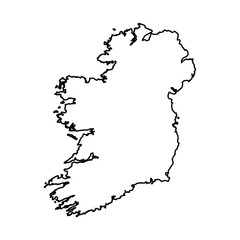 Black Outline Sketch Map of Ireland Country