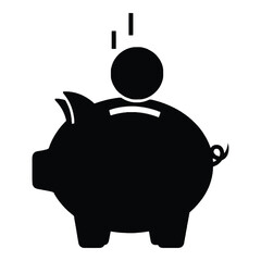 Black silhouette of a piggy bank with coins falling into it