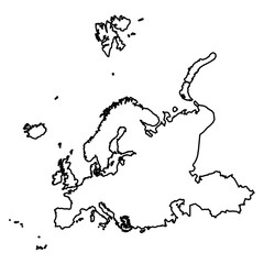 Black Outline Sketch Map of Europe Country