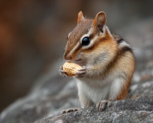 Obraz premium Adorable Chipmunk Enjoying a Peanut. A Captivating Moment in Wildlife Photography.