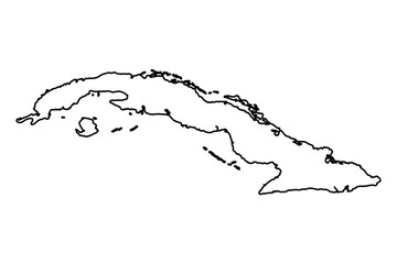 Black Outline Sketch Map of Cuba Country