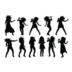 Silhouette series of a woman performing and singing with expressive poses