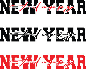 Happy new year text design in three color variations for celebration greetings and holiday messages © Lablu