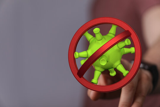 Concept image showing the virus forbidden sign. Stop virus spread, healthcare, concept of vaccination and prev
