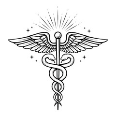 Detailed illustration of the caduceus symbol with wings and entwined snakes