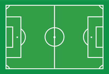 A clean vector illustration of a green soccer field with a football, showing a sports stadium pitch ready for play and competition © Iconpro333 