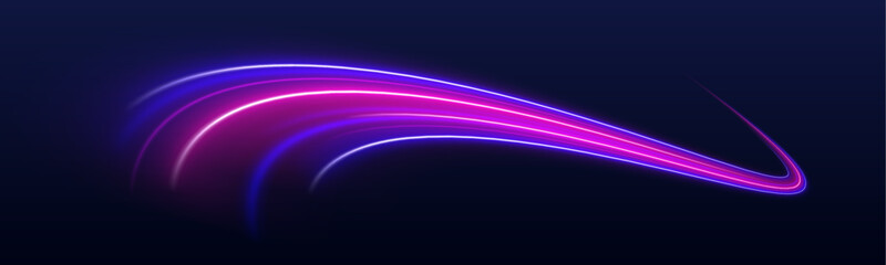 Neon waves flow across a dark cityscape, creating luminous paths of energy. Sparks fly from curved trails, highlighting speed. Perfect for futuristic and tech designs.  © Extrastock