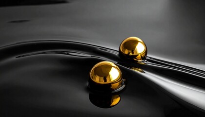 High-End Photography of a Gold Sphere Submerged in Black Viscous Fluid