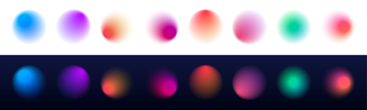 Bright neon gradient circles float over a dark background, emitting soft glowing light. Smooth curves blend colors seamlessly. Perfect for digital banners and modern designs. PNG