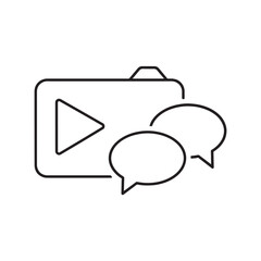 Fototapeta premium Minimal line art illustration of a video player with chat bubbles representing video, messaging, and collaboration.