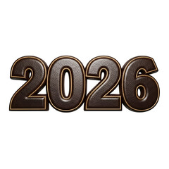 3D Render of the year 2026 in a luxurious brown and gold textured font on a white background