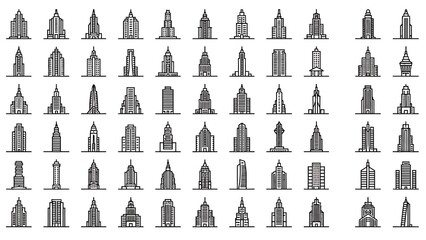 Collection of Line Art City Buildings and Skyscrapers