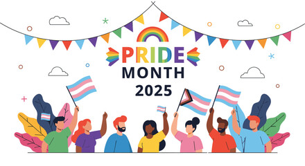 Fototapeta premium Diverse group of individuals proudly holding various LGBTQ+ flags under a 