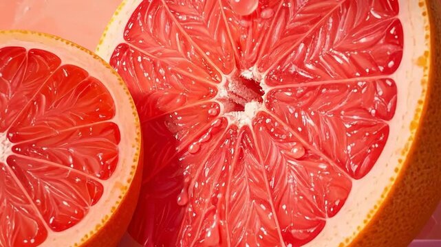 Close-up of Sliced Grapefruit on Pink Surface with Soft Lighting and Textured Background